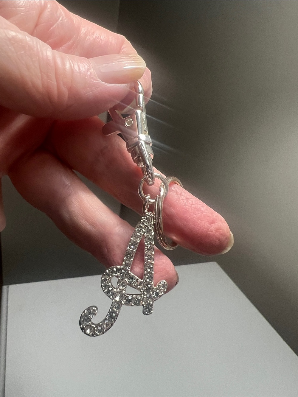 Vintage Rhinestone Letter 'A' Keychain Charm - Silver Tone - Picture 14 of 16